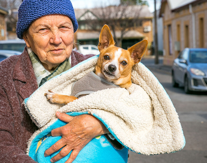 lady holding her small dog
