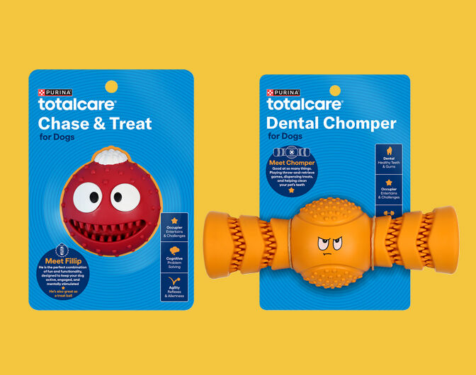 Two Total Care toys are being displayed