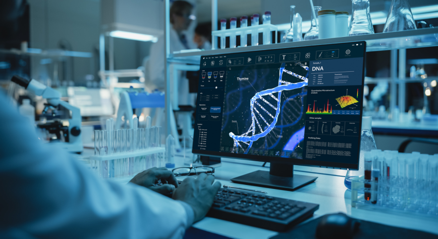 Blurred image of two scientist in a lab